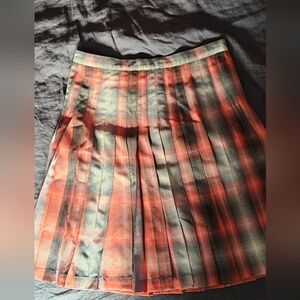 Pendleton Reversible Coral Orange And Grey Plaid Tartan Pleated Wool Skirt